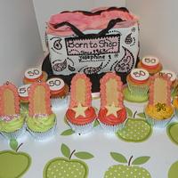 Born to shop Bag cake and Shoe cupcakes 