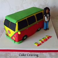 Reggae camper van cake and Bob Marley Icing figure