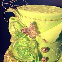 Green and Gold Rosette and Butterfly cake