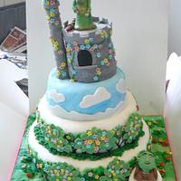 Shrek and Princess Fiona castle cake