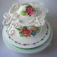 Cake with Russian style painting