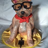 Yorkie sculpted dog cake - Graduation cake