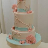 Teal and Coral Cake
