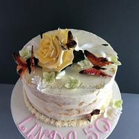 Butterflies and rose cake