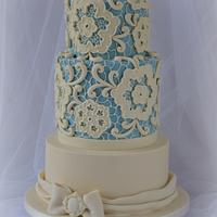 Blue and Ivory Lace Cake
