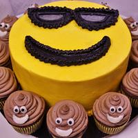 Smiley face cake with poo cupcakes (LOL)