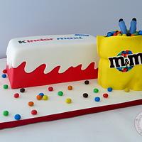 Kinder Maxi and M&M's cake