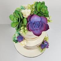 Semi Naked Wedding Cake with Sugar Succulents
