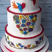 Cross Stitch Royal Icing Wedding Cake