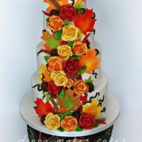 Autumn themed wedding cake