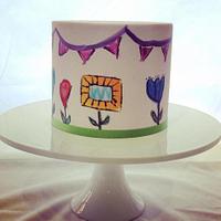hand painted bunting cake with flowers