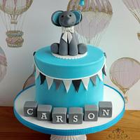Blue and Grey First Birthday Cake
