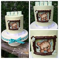 Ganache and fondant covered bear baby shower cake