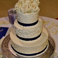 White and navy wedding cake buttercream