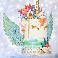 Mermaid Unicorn Cake with meringue wings by With Love & Confection | Veronica Arthur