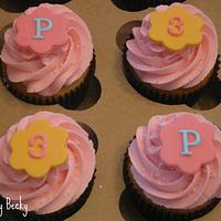 Bright Monogrammed Cupcakes