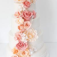rose and peone wedding cake 