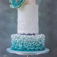 Ombre petal ruffles wedding cake