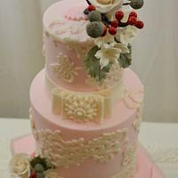 Vintage Cake in Pink with  Winter Posies