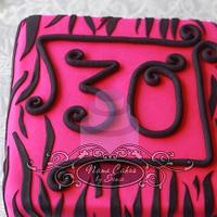 Hot Pink and Black "30th" Birthday cake