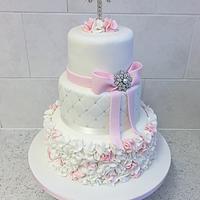 Pink ruffle christening cake - Cake by Ice Queen Cakes - CakesDecor