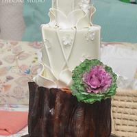 Rustic Cake with Elephant Topper and Ornamental Kale