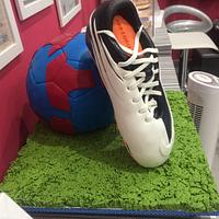 Soccer ball and shoe cake