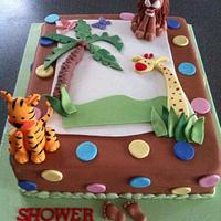 Jungle themed baby shower cake