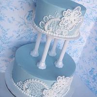 Light blue and white lace wedding