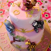 Pink Safari First Birthday Cake