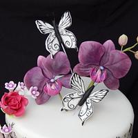 Hand painted Monochrome wedding cake.