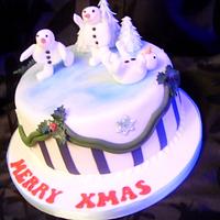 Skating Snowmen Christmas Cake