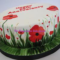 Handpainted Poppy Anniversary Cake