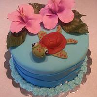 Turtle and hibiscus Birthday Cake