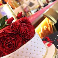 Grand Red Rose Ruffle and Gold Wedding Cake