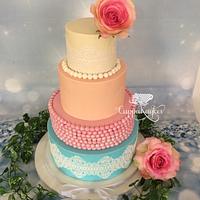 Lace & Pearl Pastel Wedding Cake