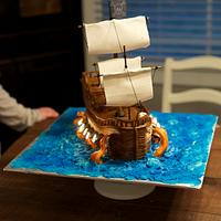 Pirate Ship Cake with Kraken 