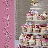 Dusky pink rose cupcake tower 