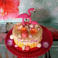 Flamingo drip cake