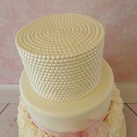 Ivory Pearls & Ruffles Wedding Cake