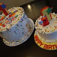 Rainbow 1st Birthday Cake with Elmo Mini Cake