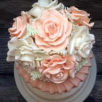 Pleats and pearls wedding cake