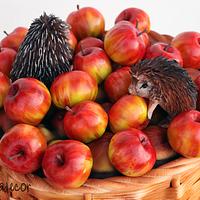 Hedgehogs in apple basket