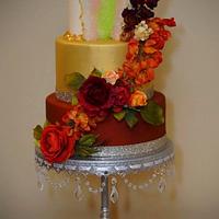 Fall Geode and Floral Cake 