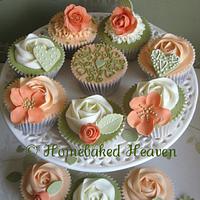  Wedding cupcake samples in vibrant olive green & warm orange hues