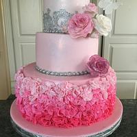 Pink ombré fondant ruffle cake
