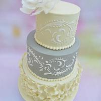 Wedding cake in cream and grey colour