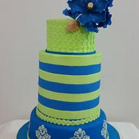 Green and Blue themed anniversary cake