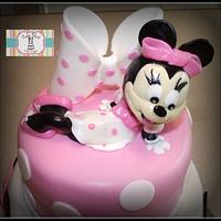 Pink and White Minnie Mouse Birthday cake and smash cake