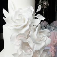 Ombre rose cascade wedding cake 
